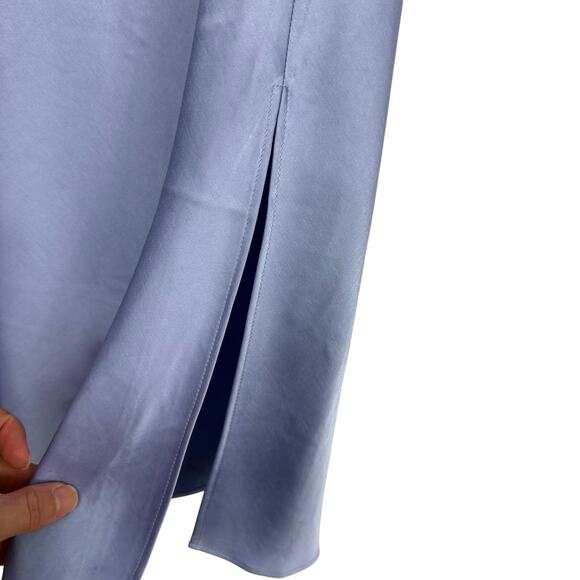 Express Blue Cowl Neck Satin Midi A-Line Dress - Picture 2 of 10